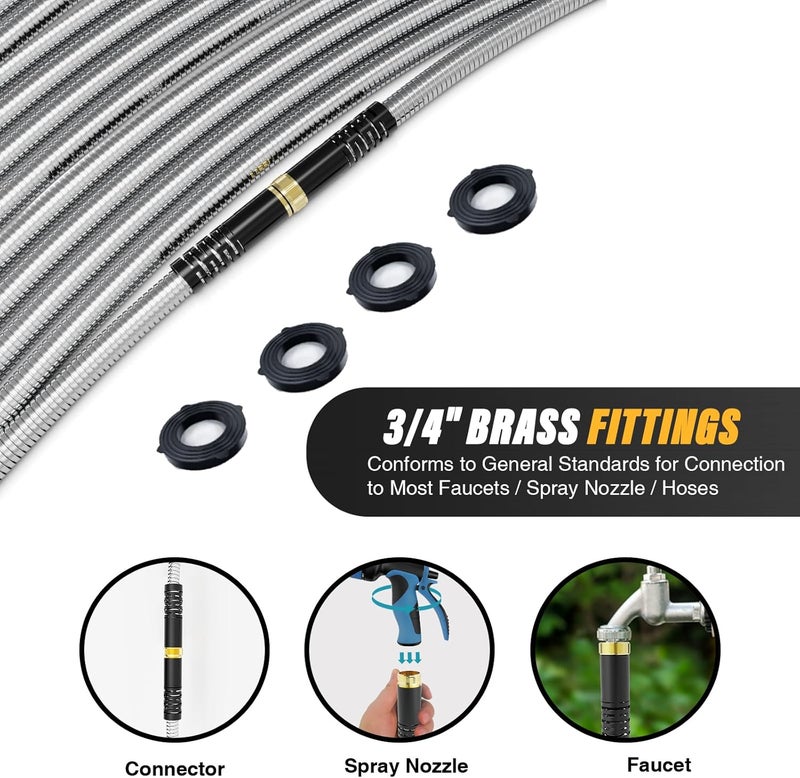 Lefree Garden Hose 50ft, Stainless Steel Garden Hose Metal, Flexible Water Hose with 10-Function Nozzle, Crush Resistant, Leak Proof, No Kinks Heavy Duty Hose for Yard, Outdoors, Rv - Image 2